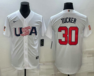 Men’s USA Baseball #30 Kyle Tucker 2023 White World Baseball Classic Stitched Jerseys