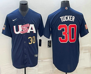 Men’s USA Baseball #30 Kyle Tucker Number 2023 Navy World Baseball Classic Stitched Jersey