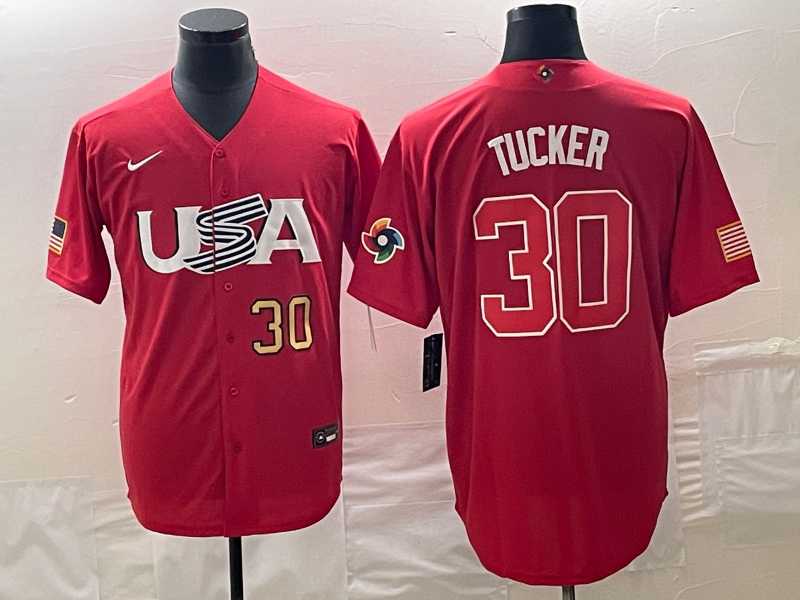Men’s USA Baseball #30 Kyle Tucker Number 2023 Red World Classic With Patch Stitched Jersey