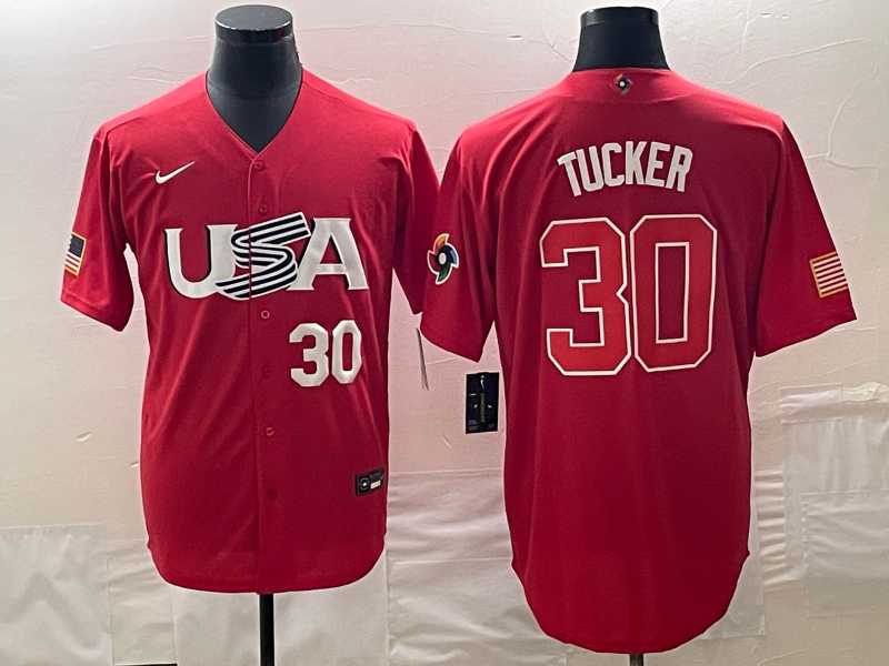 Men’s USA Baseball #30 Kyle Tucker Number 2023 Red World Classic With Patch Stitched Jersey2