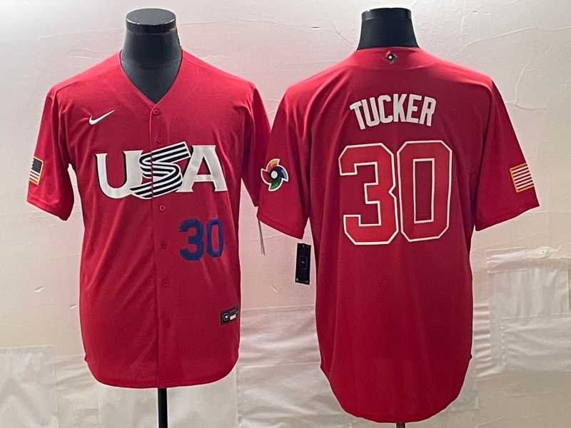 Men’s USA Baseball #30 Kyle Tucker Number 2023 Red World Classic With Patch Stitched Jerseys