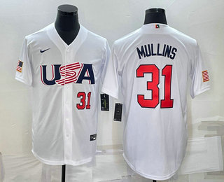 Men’s USA Baseball #31 Cedric Mullins Number 2023 White World Classic Stitched Jersey
