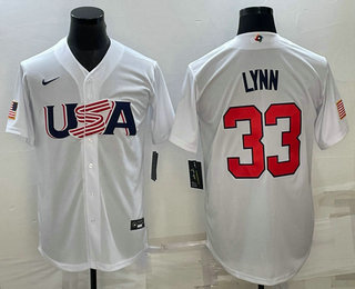 Men’s USA Baseball #33 Lance Lynn 2023 White World Baseball Classic Stitched Jersey