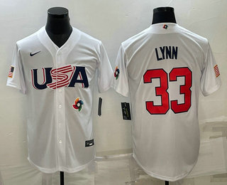 Men’s USA Baseball #33 Lance Lynn 2023 White World Baseball Classic Stitched Jerseys