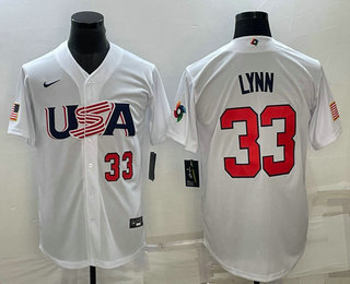 Men’s USA Baseball #33 Lance Lynn Number 2023 White World Baseball Classic Stitched Jersey