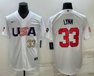 Men’s USA Baseball #33 Lance Lynn Number 2023 White World Baseball Classic Stitched Jerseys