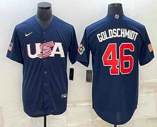 Men’s USA Baseball #46 Paul Goldschmidt 2023 Navy World Baseball Classic Stitched Jersey