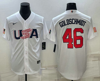 Men’s USA Baseball #46 Paul Goldschmidt 2023 White World Baseball Classic Stitched Jerseys