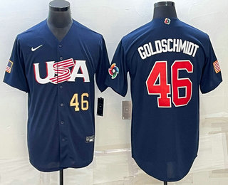 Men’s USA Baseball #46 Paul Goldschmidt Number 2023 Navy World Baseball Classic Stitched Jersey