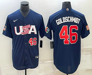 Men’s USA Baseball #46 Paul Goldschmidt Number 2023 Navy World Baseball Classic Stitched Jerseys