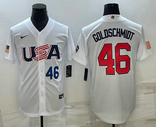 Men’s USA Baseball #46 Paul Goldschmidt Number 2023 White World Baseball Classic Stitched Jersey