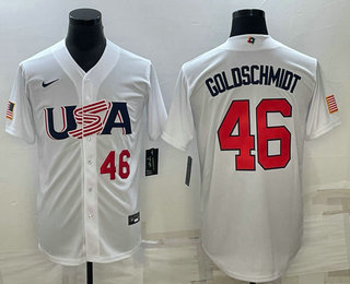Men’s USA Baseball #46 Paul Goldschmidt Number 2023 White World Baseball Classic Stitched Jerseys