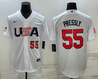 Men’s USA Baseball #55 Ryan Pressly Number 2023 White World Baseball Classic Stitched Jerseys