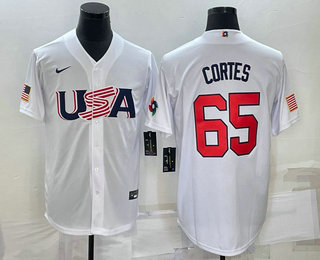 Men’s USA Baseball #65 Nestor Cortes 2023 White World Classic Stitched Jersey