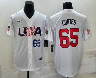 Men’s USA Baseball #65 Nestor Cortes Number 2023 White World Classic Stitched Jersey