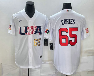 Men’s USA Baseball #65 Nestor Cortes Number 2023 White World Classic Stitched Jerseys