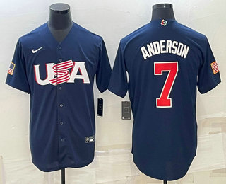Men’s USA Baseball #7 Tim Anderson 2023 Navy World Baseball Classic Stitched Jersey