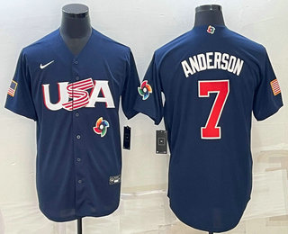 Men’s USA Baseball #7 Tim Anderson 2023 Navy World Baseball Classic Stitched Jerseys