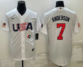 Men’s USA Baseball #7 Tim Anderson 2023 White World Baseball Classic Stitched Jersey