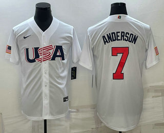 Men’s USA Baseball #7 Tim Anderson 2023 White World Baseball Classic Stitched Jerseys