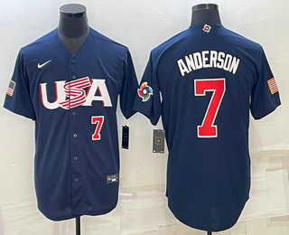 Men’s USA Baseball #7 Tim Anderson Number 2023 Navy World Baseball Classic Stitched Jerseys