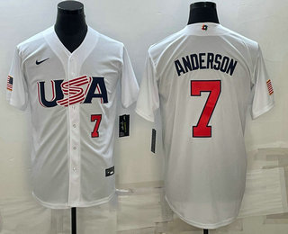 Men’s USA Baseball #7 Tim Anderson Number 2023 White World Baseball Classic Stitched Jersey