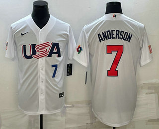 Men’s USA Baseball #7 Tim Anderson Number 2023 White World Baseball Classic Stitched Jerseys