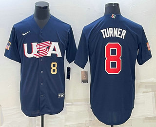 Men’s USA Baseball #8 Trea Turner Number 2023 Navy World Baseball Classic Stitched Jersey