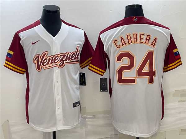 Men’s Venezuela Baseball #24 Miguel Cabrera 2023 White World Baseball Classic Stitched Jersey