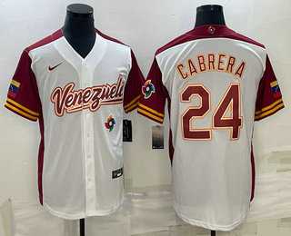Men’s Venezuela Baseball #24 Miguel Cabrera 2023 White World Classic Stitched Jersey