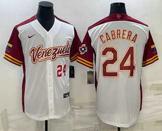 Men’s Venezuela Baseball #24 Miguel Cabrera Number 2023 White World Classic Stitched Jersey