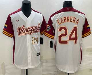 Men’s Venezuela Baseball #24 Miguel Cabrera Number 2023 White World Classic Stitched Jerseys