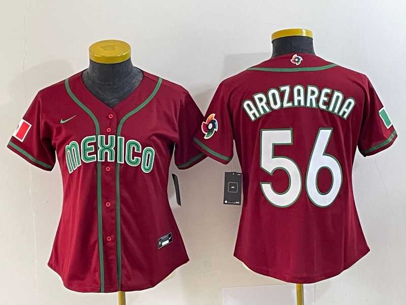Women’s Mexico Baseball #56 Randy Arozarena 2023 Red World Classic Stitched Jersey 1