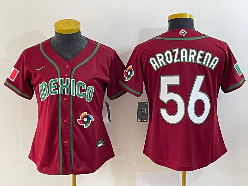 Women’s Mexico Baseball #56 Randy Arozarena 2023 Red World Classic Stitched Jersey
