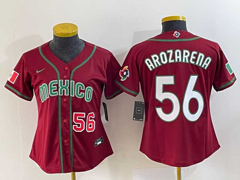 Women’s Mexico Baseball #56 Randy Arozarena Number 2023 Red World Classic Stitched Jersey 1