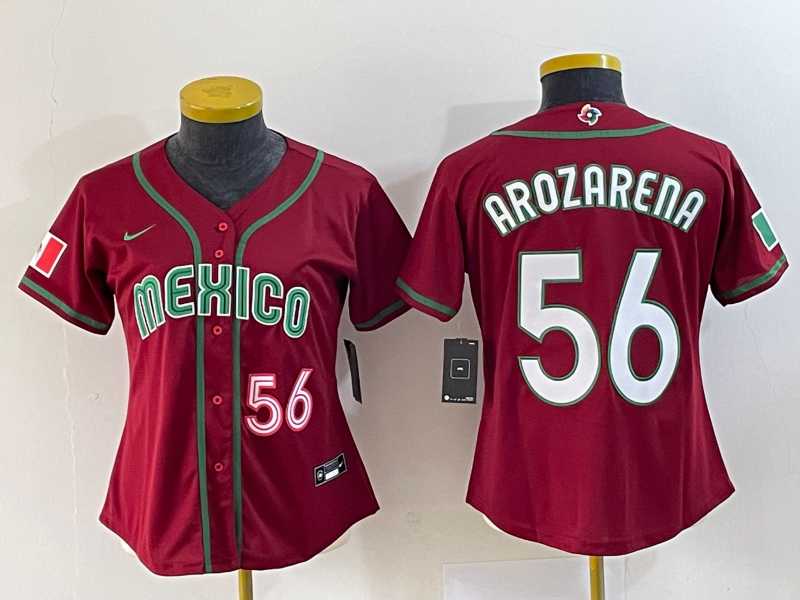 Women’s Mexico Baseball #56 Randy Arozarena Number 2023 Red World Classic Stitched Jersey 2