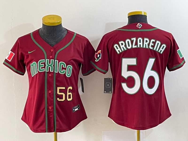 Women’s Mexico Baseball #56 Randy Arozarena Number 2023 Red World Classic Stitched Jersey 3