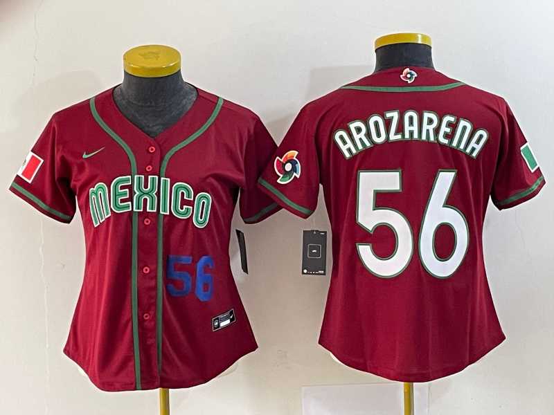Women’s Mexico Baseball #56 Randy Arozarena Number 2023 Red World Classic Stitched Jersey 4