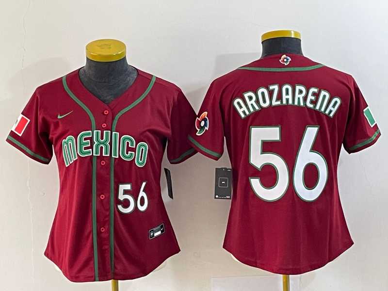 Women’s Mexico Baseball #56 Randy Arozarena Number 2023 Red World Classic Stitched Jersey