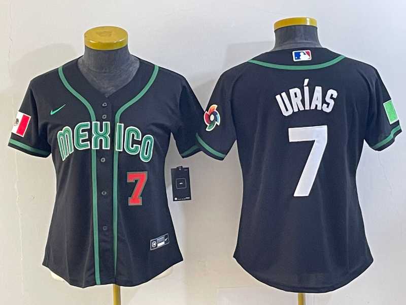 Women’s Mexico Baseball #7 Julio Urias Number 2023 Black World Classic Stitched Jersey