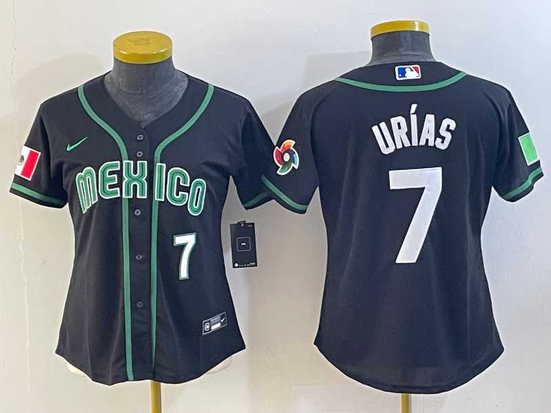 Women’s Mexico Baseball #7 Julio Urias Number 2023 Black World Classic Stitched Jersey1