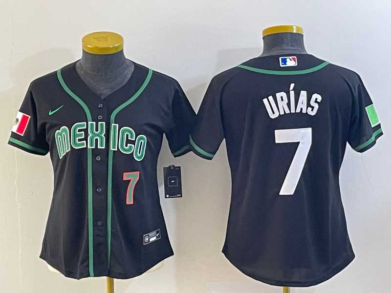Women’s Mexico Baseball #7 Julio Urias Number 2023 Black World Classic Stitched Jersey3