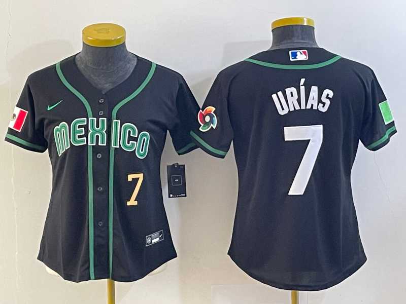 Women’s Mexico Baseball #7 Julio Urias Number 2023 Black World Classic Stitched Jersey4