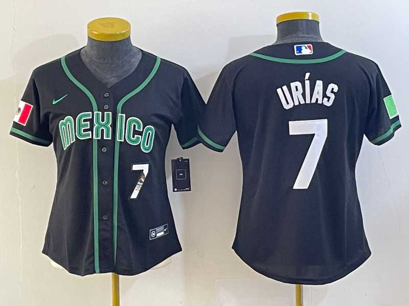 Women’s Mexico Baseball #7 Julio Urias Number 2023 Black World Classic Stitched Jersey5