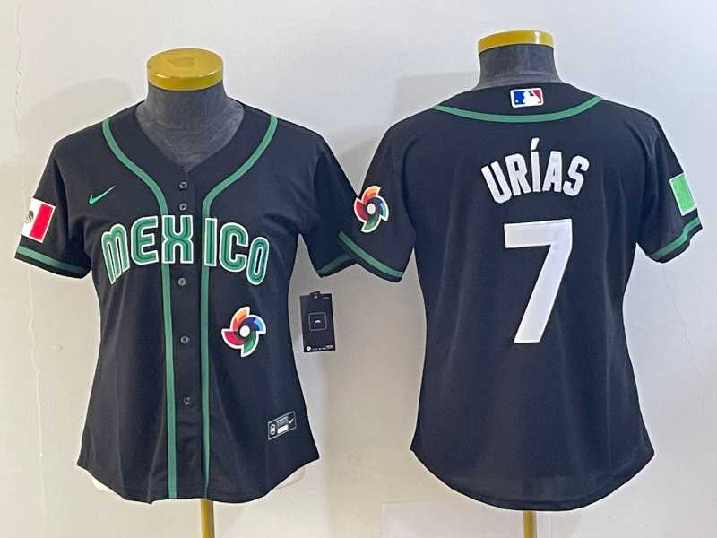 Women’s Mexico Baseball #7 Julio Urias Number 2023 Black World Classic Stitched Jersey6