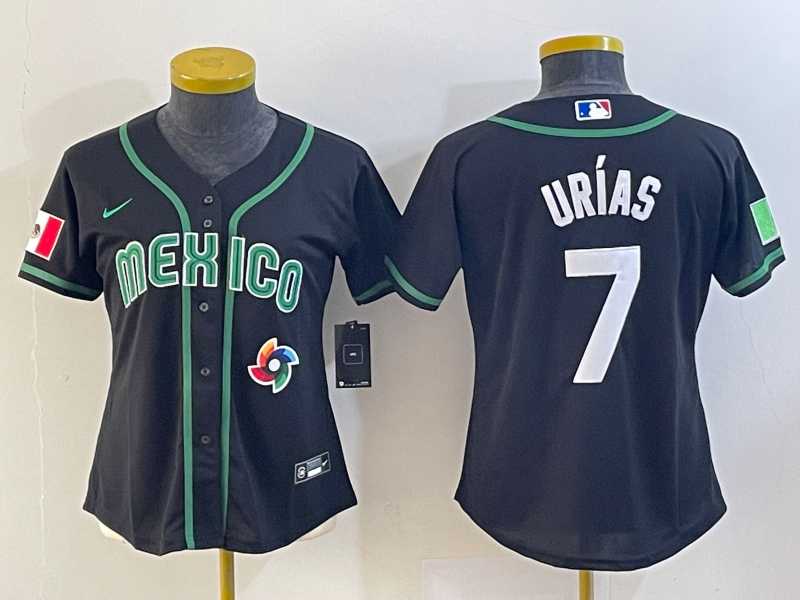Women’s Mexico Baseball #7 Julio Urias Number 2023 Black World Classic Stitched Jersey7