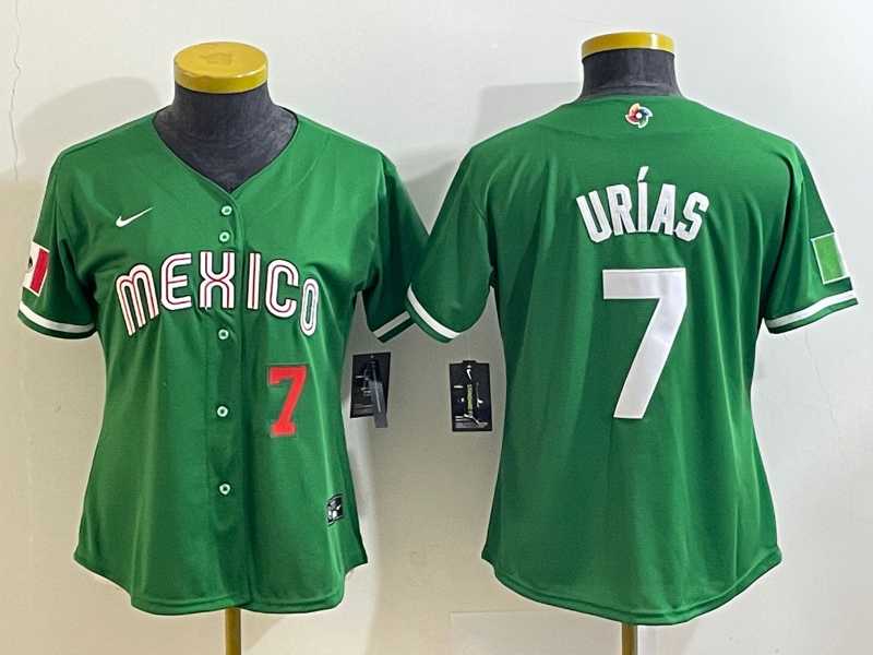 Women’s Mexico Baseball #7 Julio Urias Number 2023 Green World Classic Stitched Jersey1