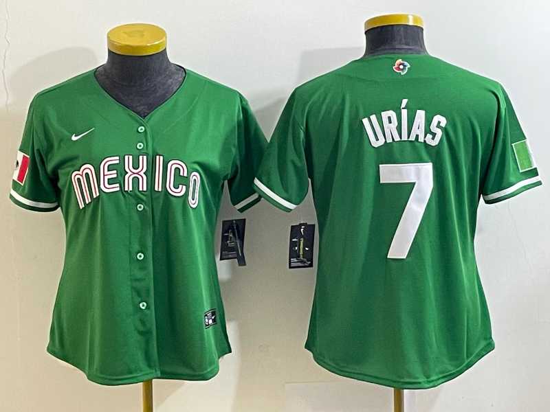 Women’s Mexico Baseball #7 Julio Urias Number 2023 Green World Classic Stitched Jersey5