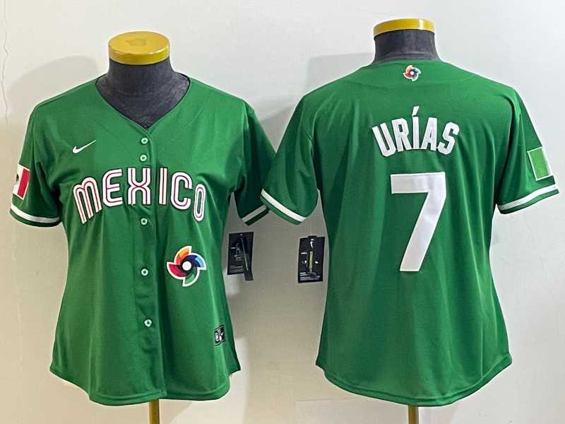 Women’s Mexico Baseball #7 Julio Urias Number 2023 Green World Classic Stitched Jersey6