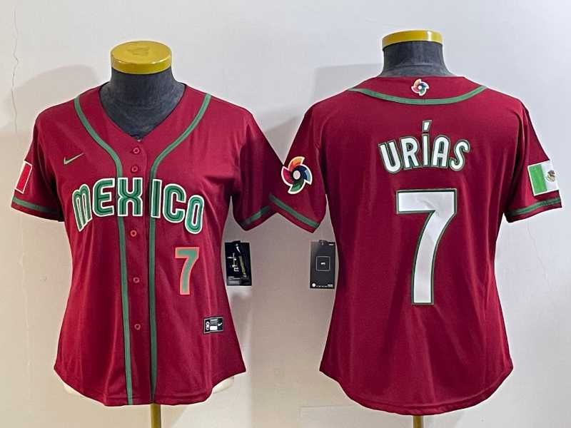 Women’s Mexico Baseball #7 Julio Urias Number 2023 Red World Baseball Classic Stitched Jersey